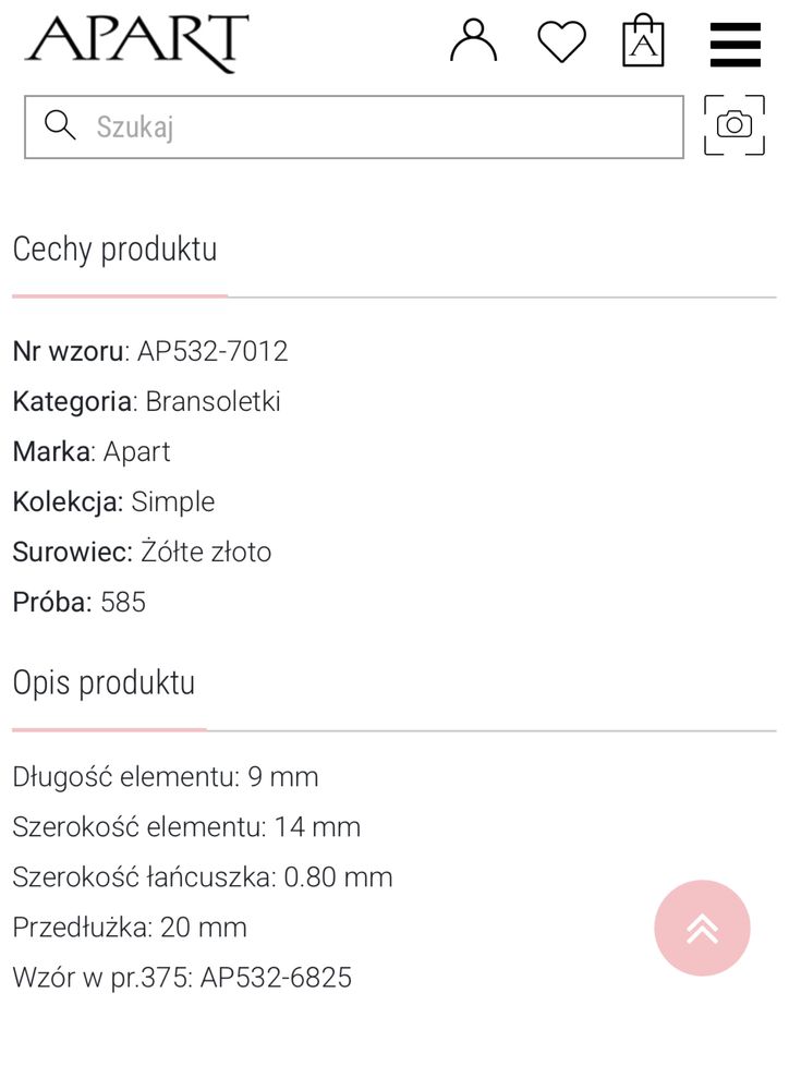 Apart Złota bransoletka, ankier