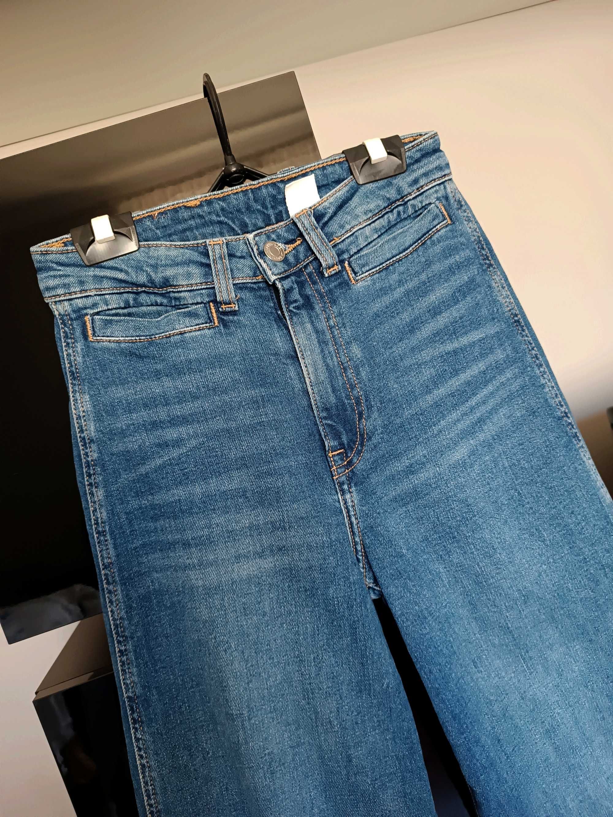 Jeansowe spodnie szeroka nogawką wysoki stan culotte H&M wide leg