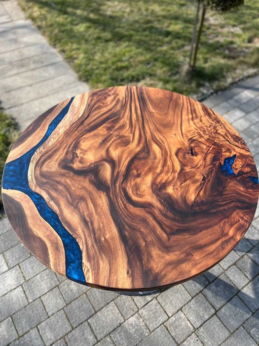 Nowoczesny okrągły stół suar egzotyczne drewno żywica 130 cm #8