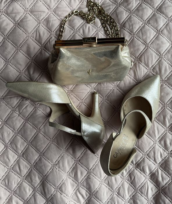 Buty szpilki czółenka Caprice 38 złote