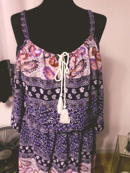 Sukienka lekka szelki lato wzory 42 lejaca