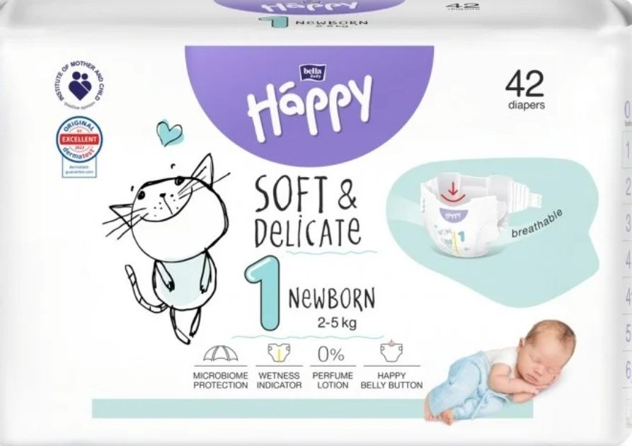 Pieluszki happy soft & delikate 1 -  202 sztuk