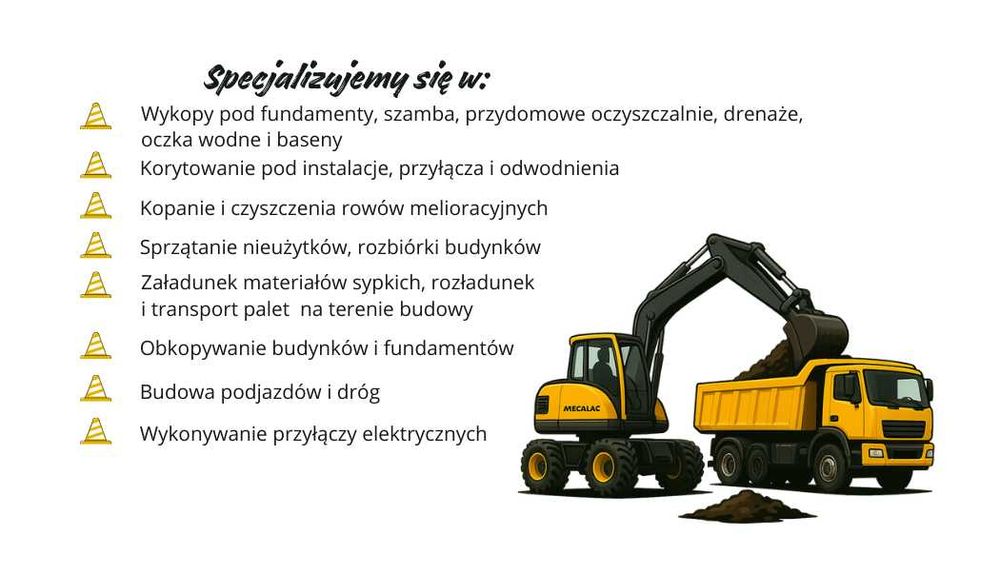 Usługi koparką mecalac 714 MW wykopy rozładunki
