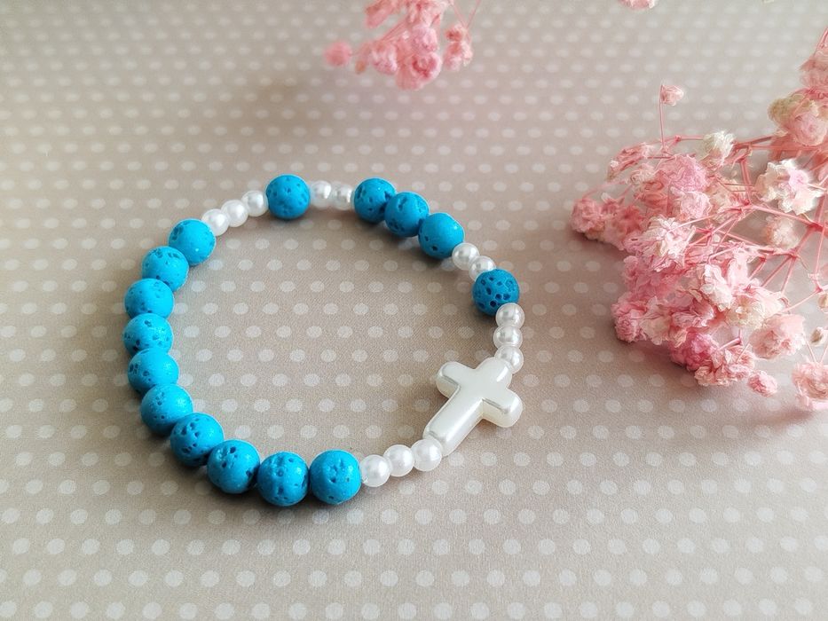 Bransoletka RÓŻANIEC Lawa wulkaniczna pamiątka komunijna