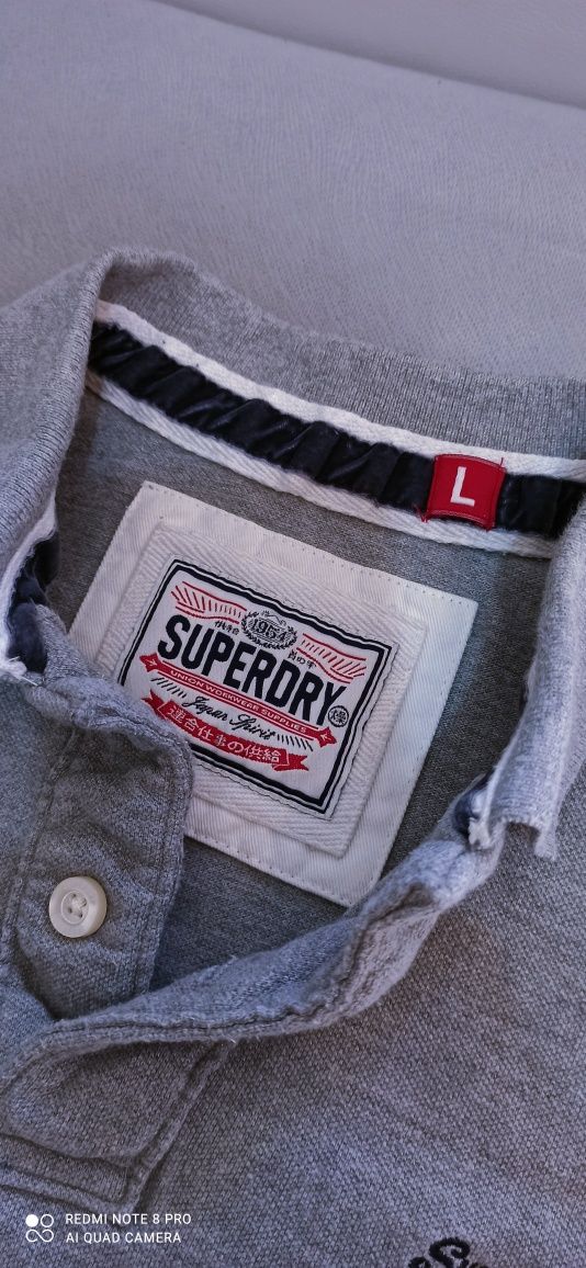 Superdry Super dry t-shirt  oryginalna szara koszulka polo rozmiar L