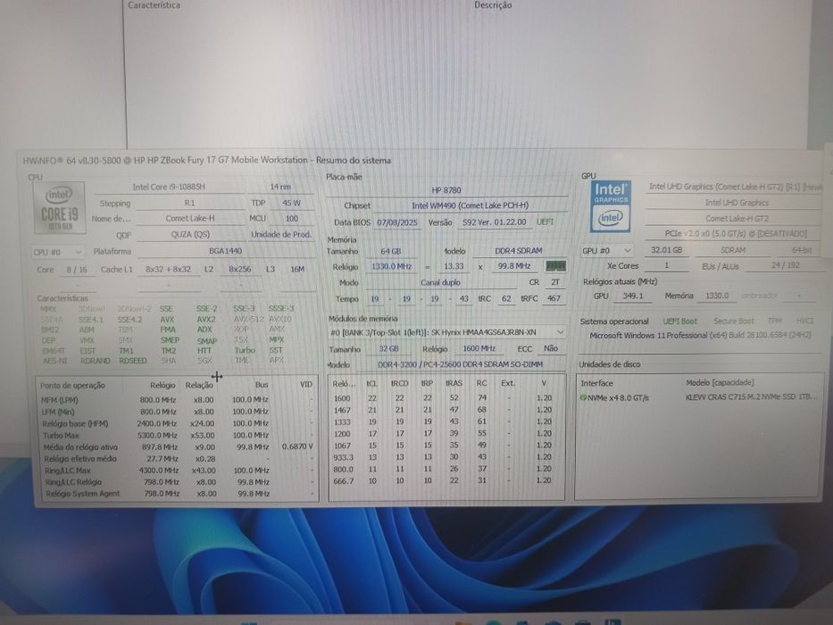 HP zbook 17 G7 fury,  I9, 64GB ram, 1T SSD, RTX3000, super pc