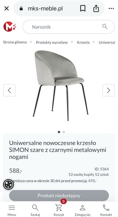 Krzeslo Simon szare z czarnymi metalowymi nogami