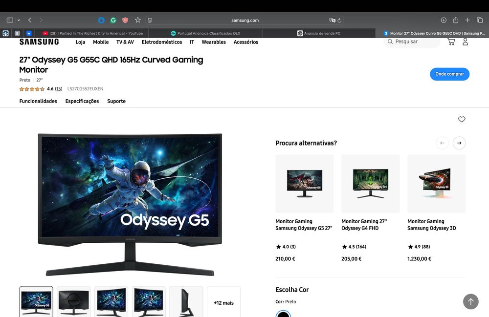 Monitor Gaming Samsung Odyssey G5 27" — QHD 165Hz Curvo — Excelente