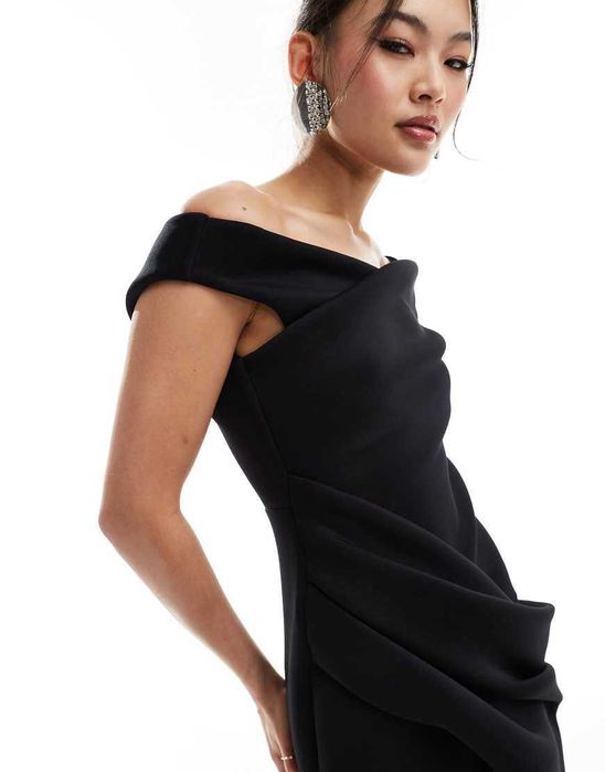 Wieczorowa maxi bardot z rozcięciem bal studniówka sylwester