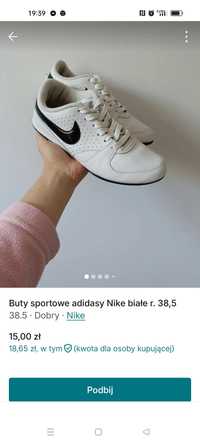 Buty adidasy Nike białe r. 38,5