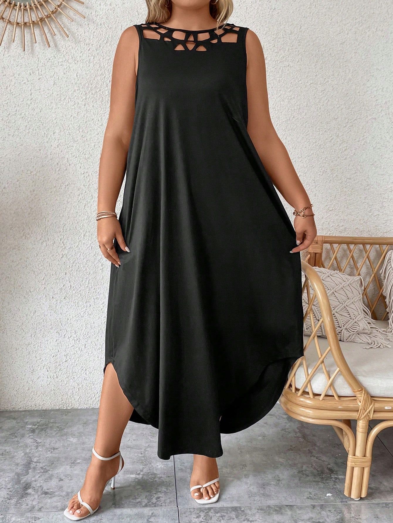 Sukienka Maxi Asymetryczna Czarna Casual Plus Shein Xl 42