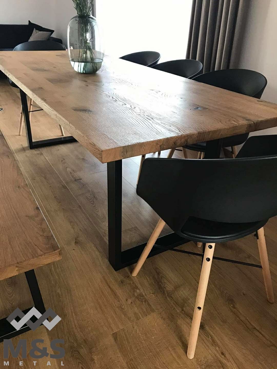 Stół z ławką dębowy, modny styl loft