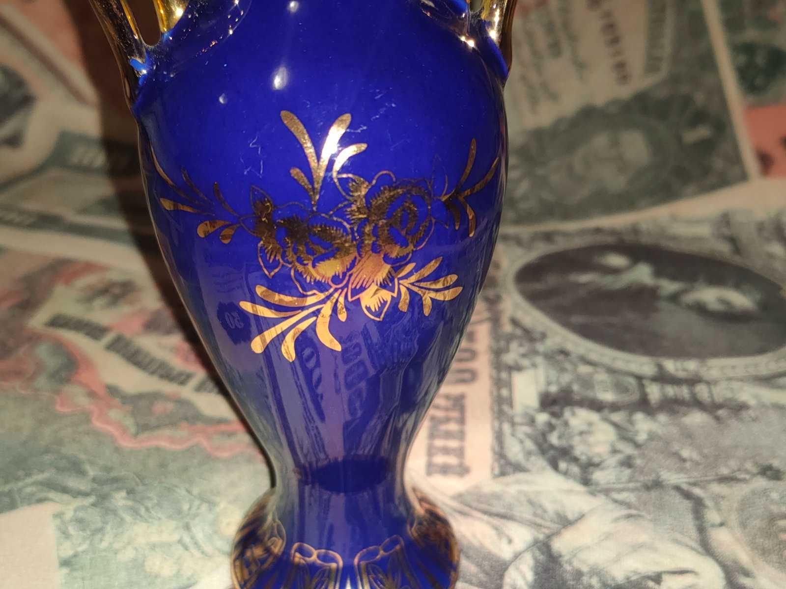 Винтажная японская фарфоровая ваза кобальт Yamasen. позолота 24к.