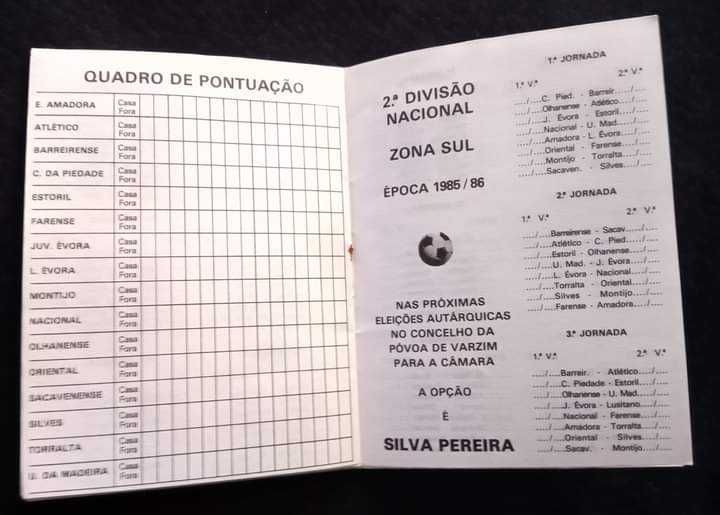 Calendário de jogos da época 85/86