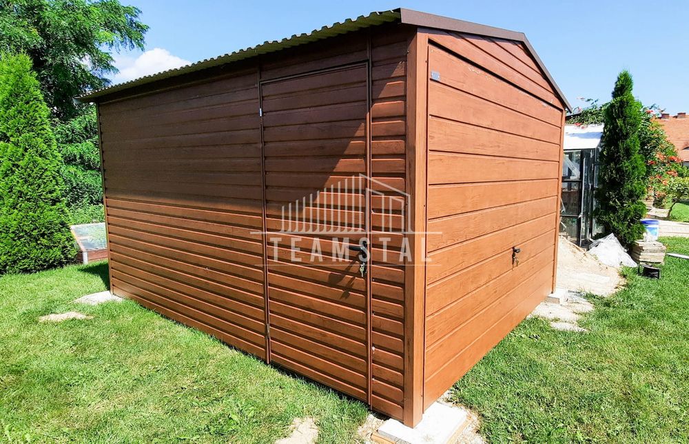 GARAŻ BLASZANY 3m x 4m dwuspad Brama drzwi jasny orzech TS227 3x4