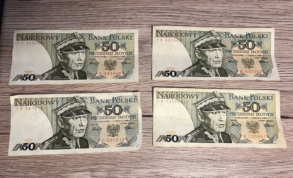 4x banknot 50 zl PRL -banknoty, stare pieniądze.