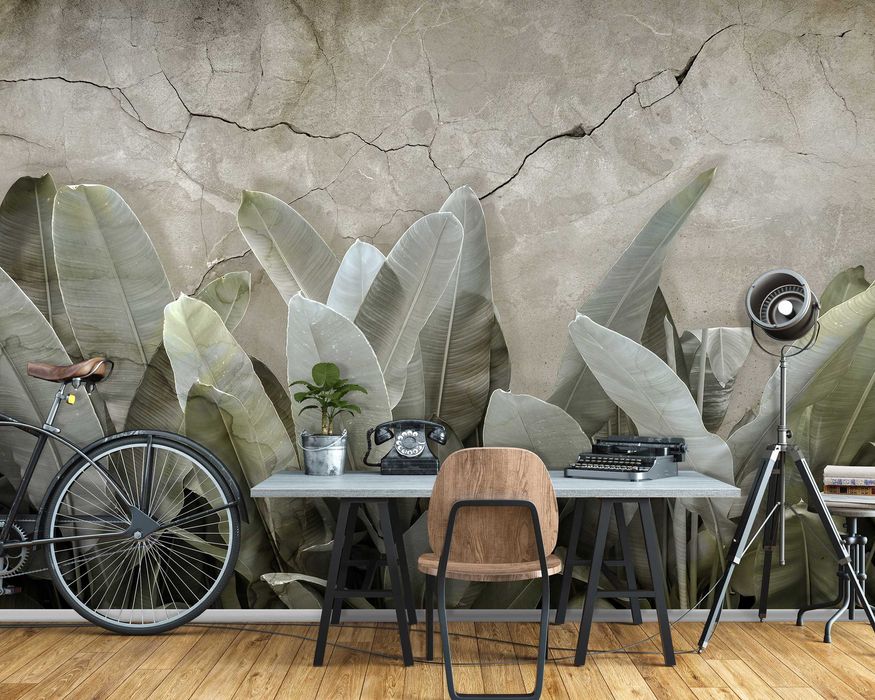 Fototapeta Liście Beton Ściana Lekka Zieleń 3D Twój Rozmiar + KLEJ