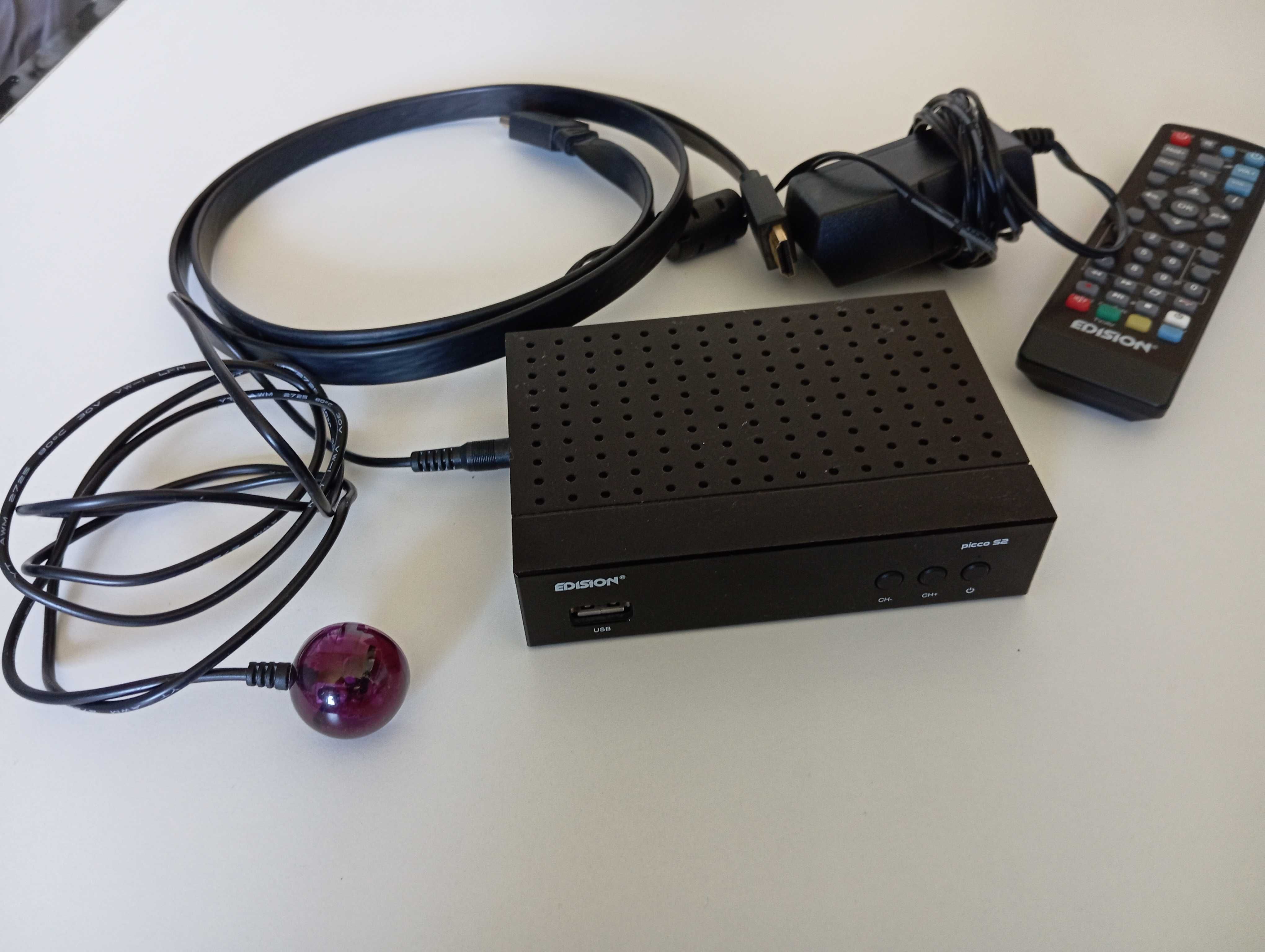 Tuner Edision Proton Picco S2+kabel HDMI+zasilacz+pilot+baterie