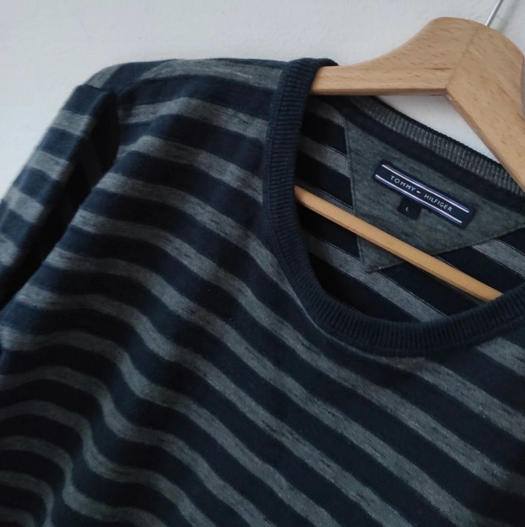 Sweter w paski Męski Tommy Hilfiger L idealny stan