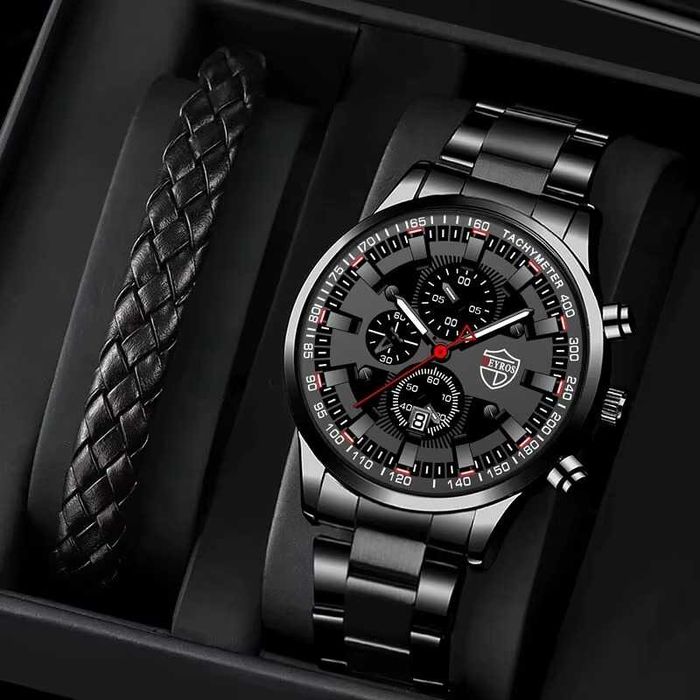 Conjunto Relógio em Aço + Pulseira