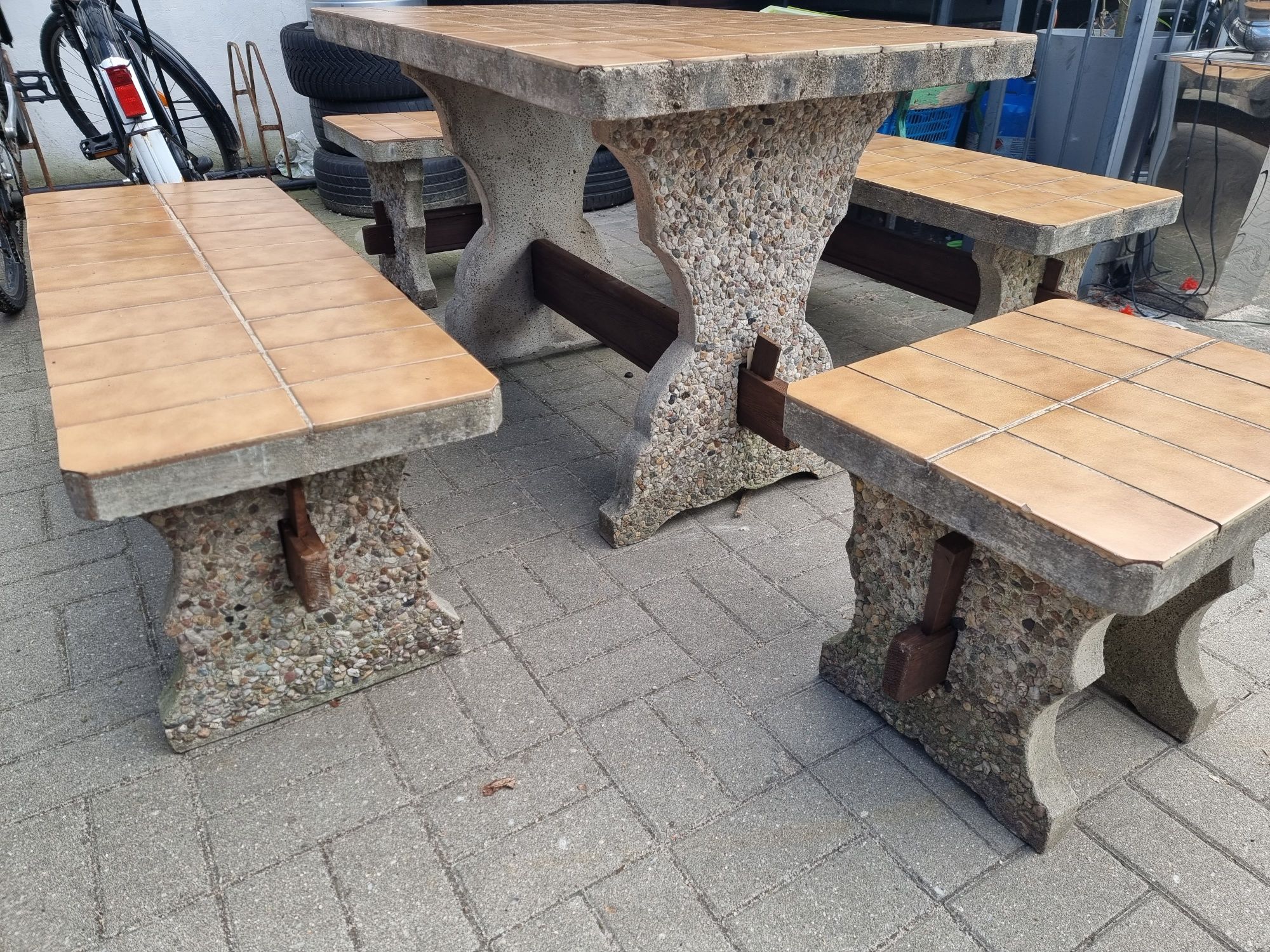 Stół betonowy ławka zestaw ogrodowy meble siedzenie