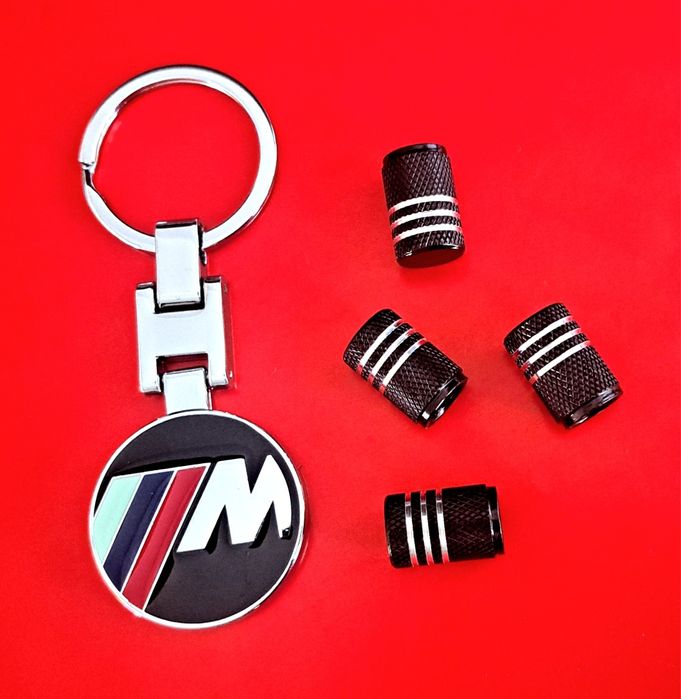** NOWY Breloczek BMW M-POWER + Nakrętki na wentyle czarne tuning