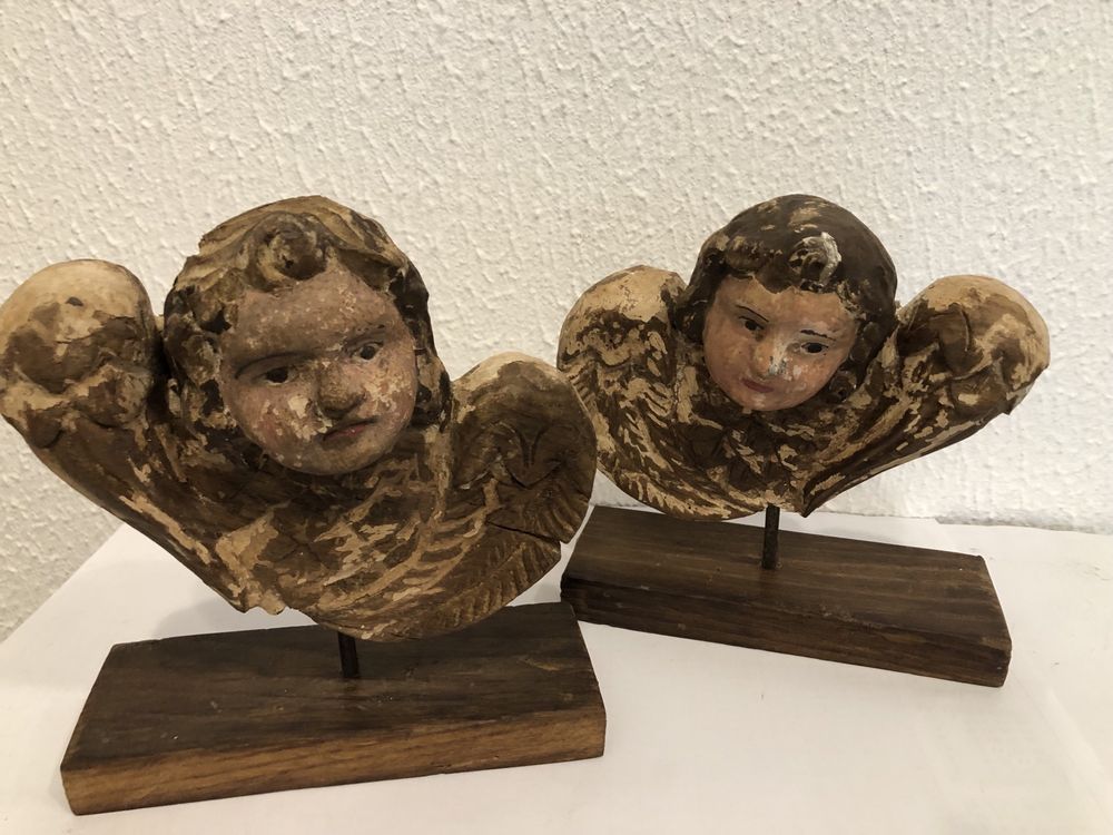 anjos em madeira