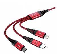 Kabel USB 3w1 -  USB typ C / microUSB / Lightning TOPK 1,2 m