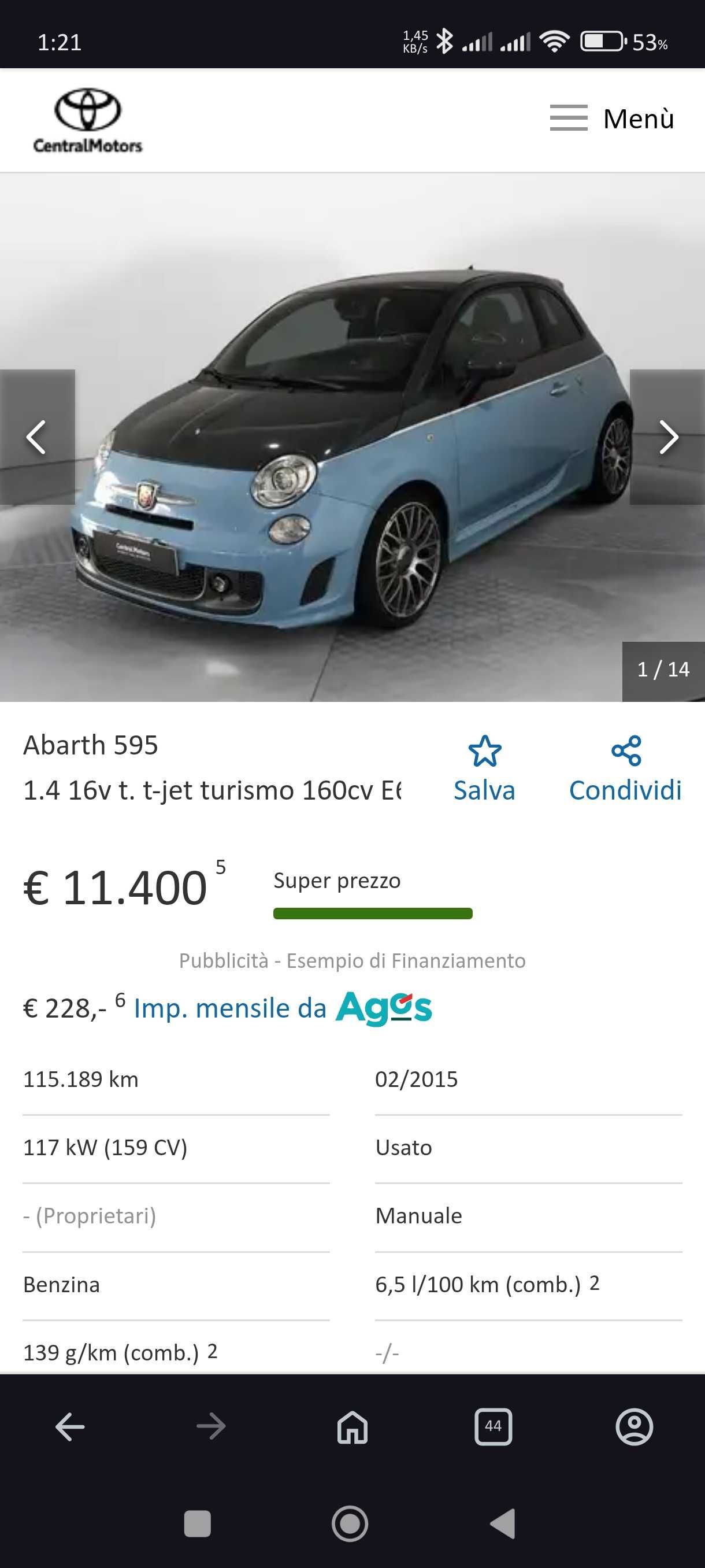 Abarth 595 Turismo "bicolore" / 162 CV