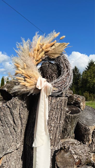 Wianek na drzwi trawy pampasowe boho rustykalny