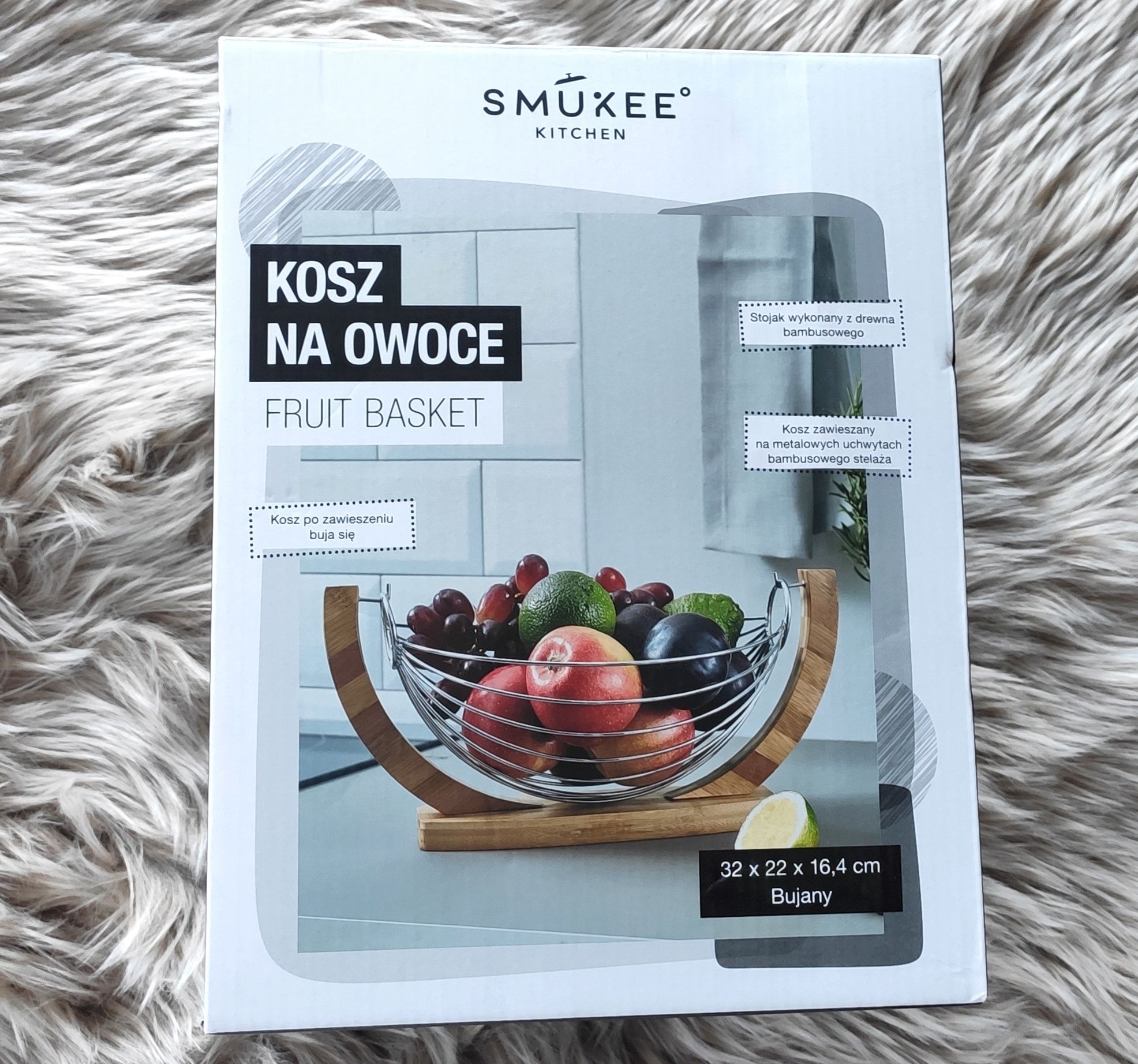 Kosz na owoce bambusowy metalowy SMUKEE stojący