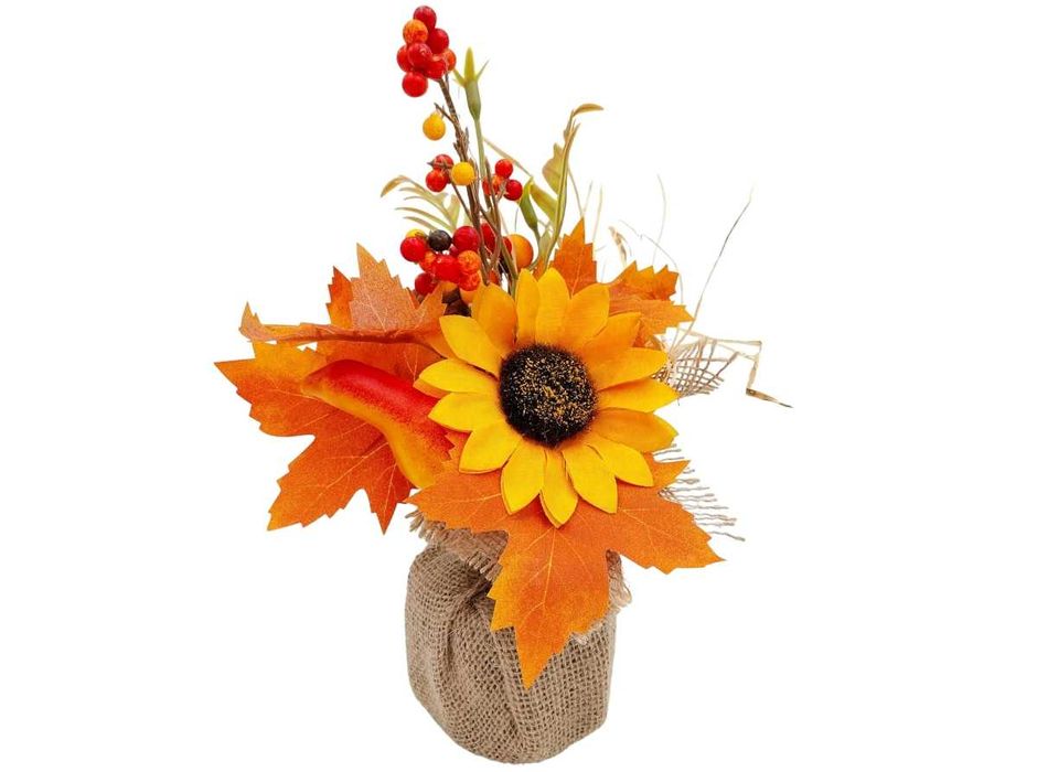 Stroik jesienny sztuczny słonecznik z kwiatami jesienna dekoracja 25cm