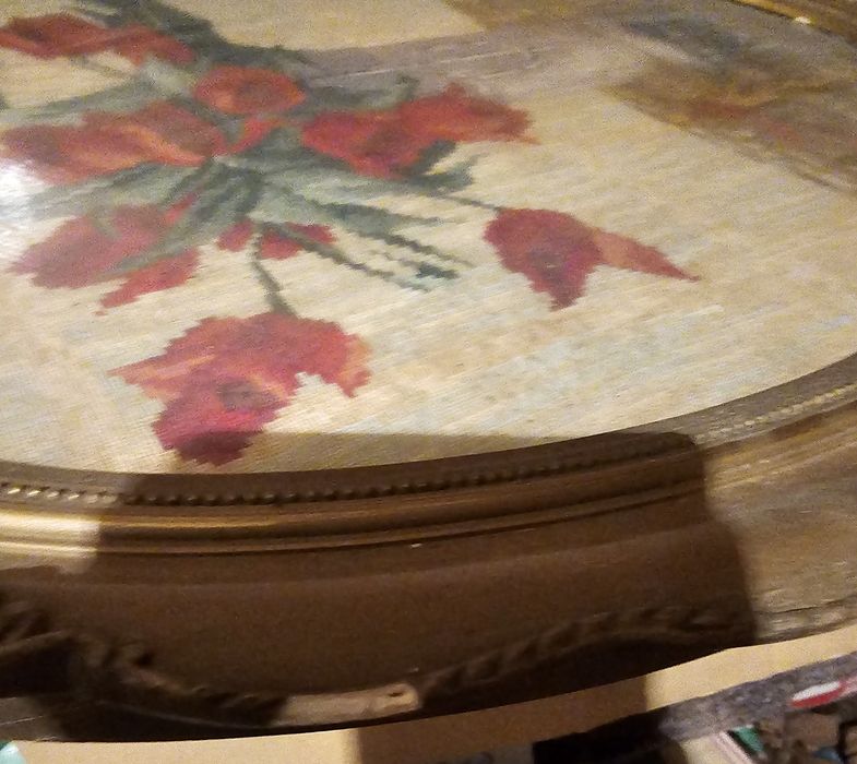 Gobelim reczny tulipany w owalnej ramie retro