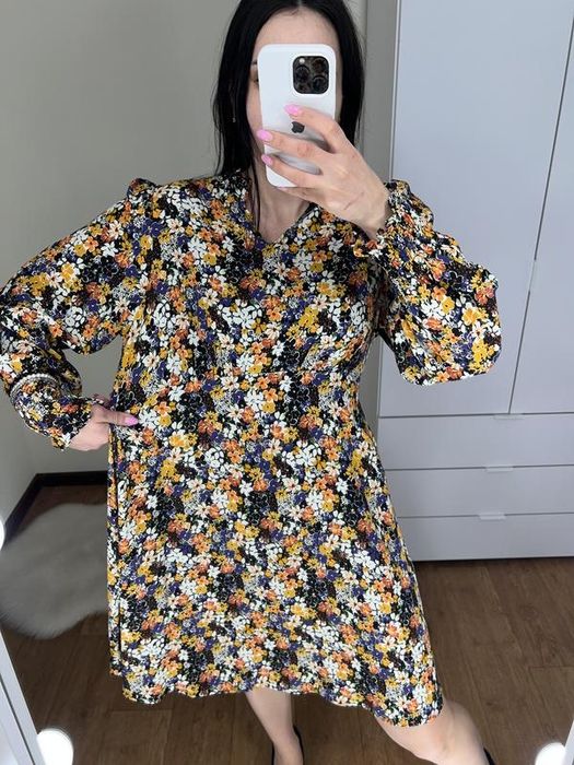 14 розмір 100% віскоза сукня плаття платье з рукавом квітковий принт