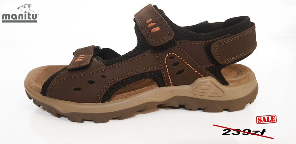 Sandały męskie Manitu trekkingowe, brąz komfort rozm 41,43,44,45,46