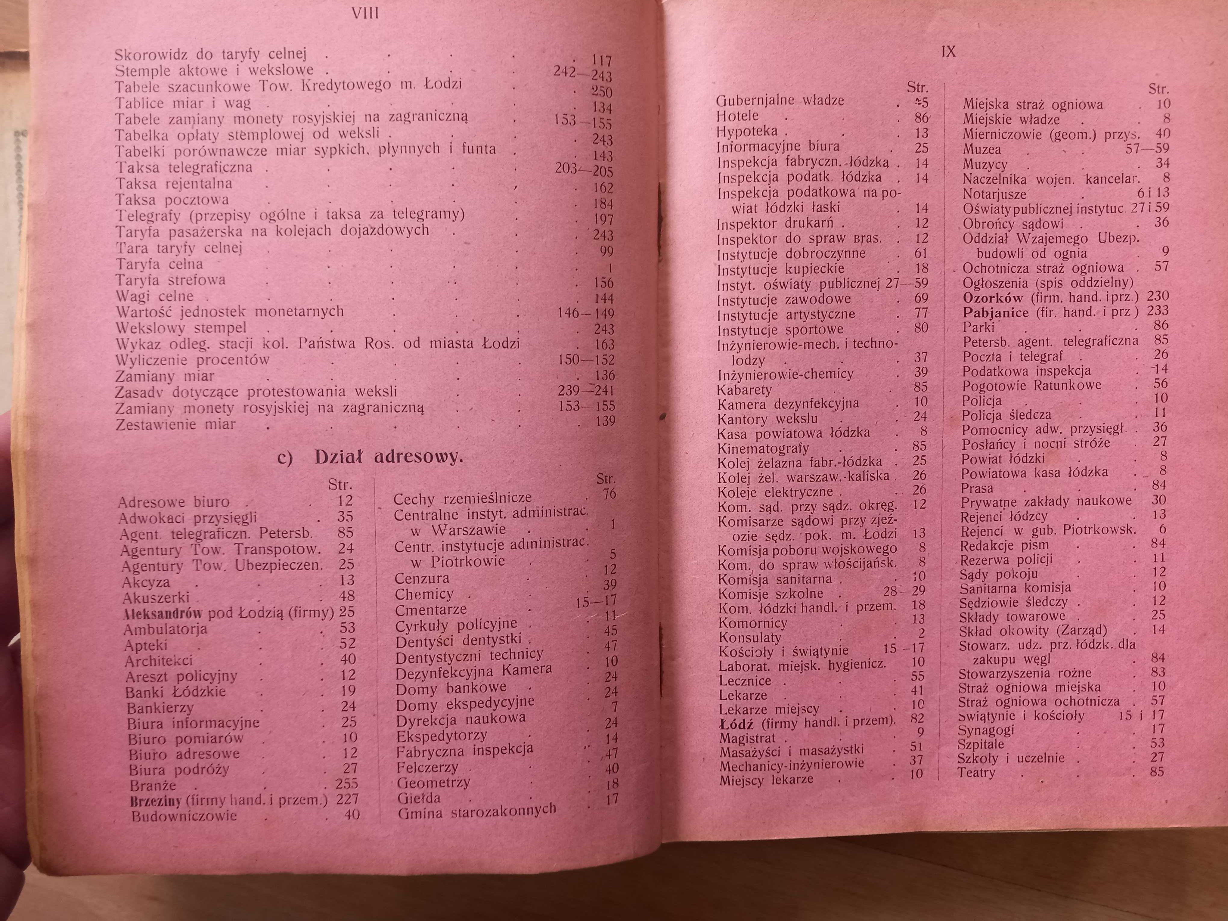 Informator łódzki adresy zakłady rzemieślnicze komunikacja rok 1912