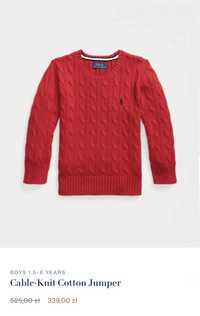 Czerwony sweter świąteczny w warkocze 86cm 92 98 cm 2T Ralph Lauren