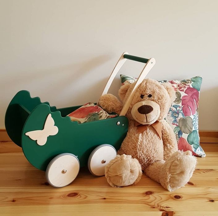 Drewniany wózek dla lalek PRODUCENT pchacz z imieniem