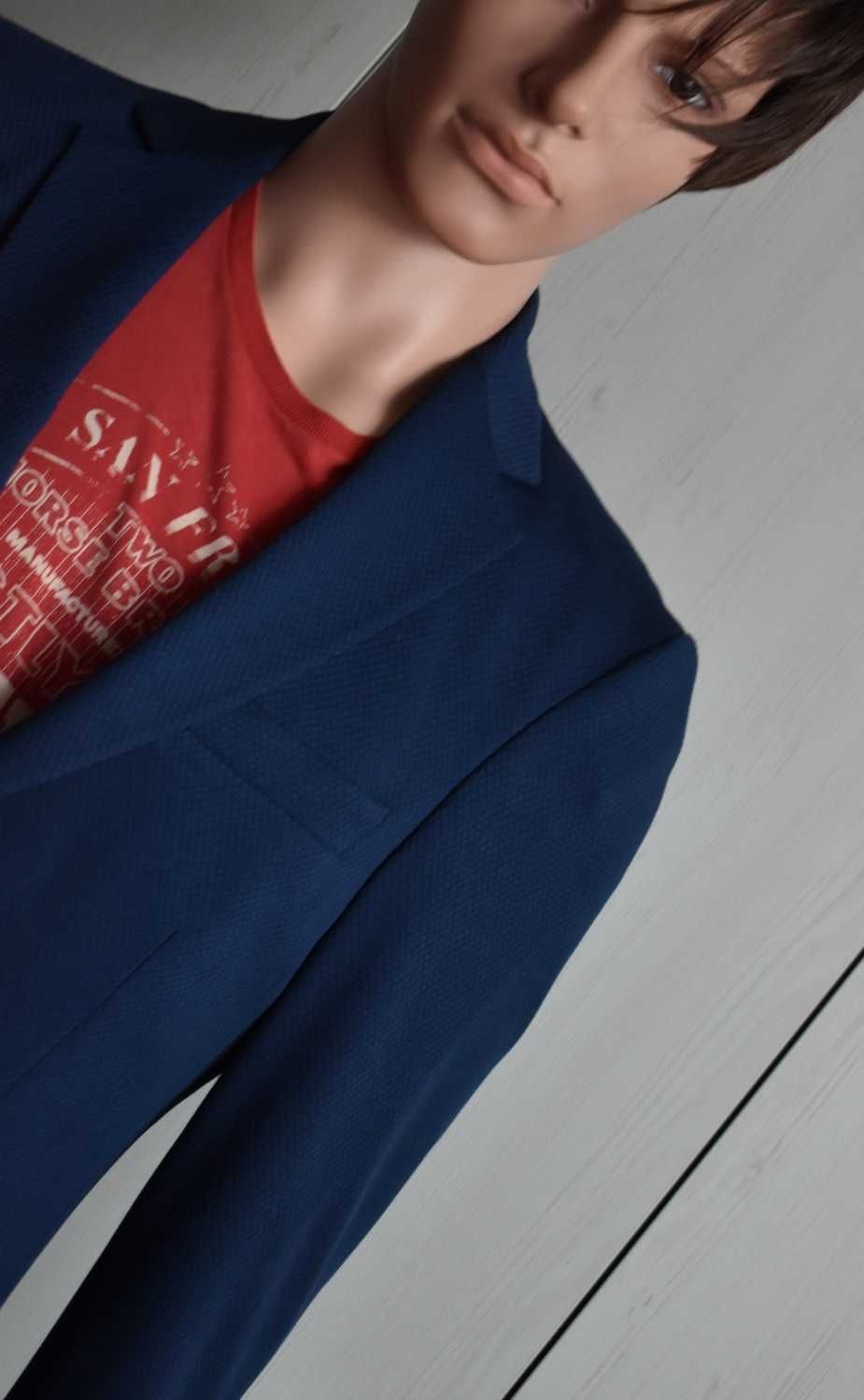 Marynarka blazer S elegancka wizytowa slim granatowa bawełniana męska