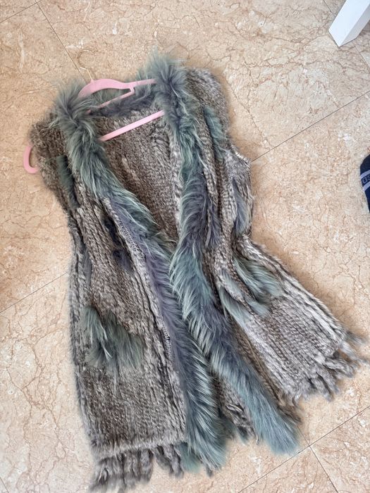 Futro naturalne któlik jenot kamizelka bezrekawnik S M