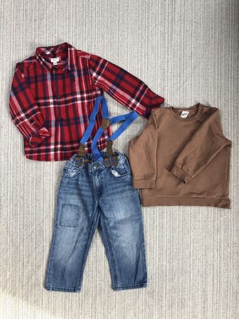 Zestaw dla chłopca spodnie jeans koszula bluza 12-18 miesiecy hm