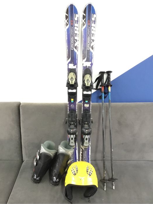 Komplet narty, buty, kije, kask