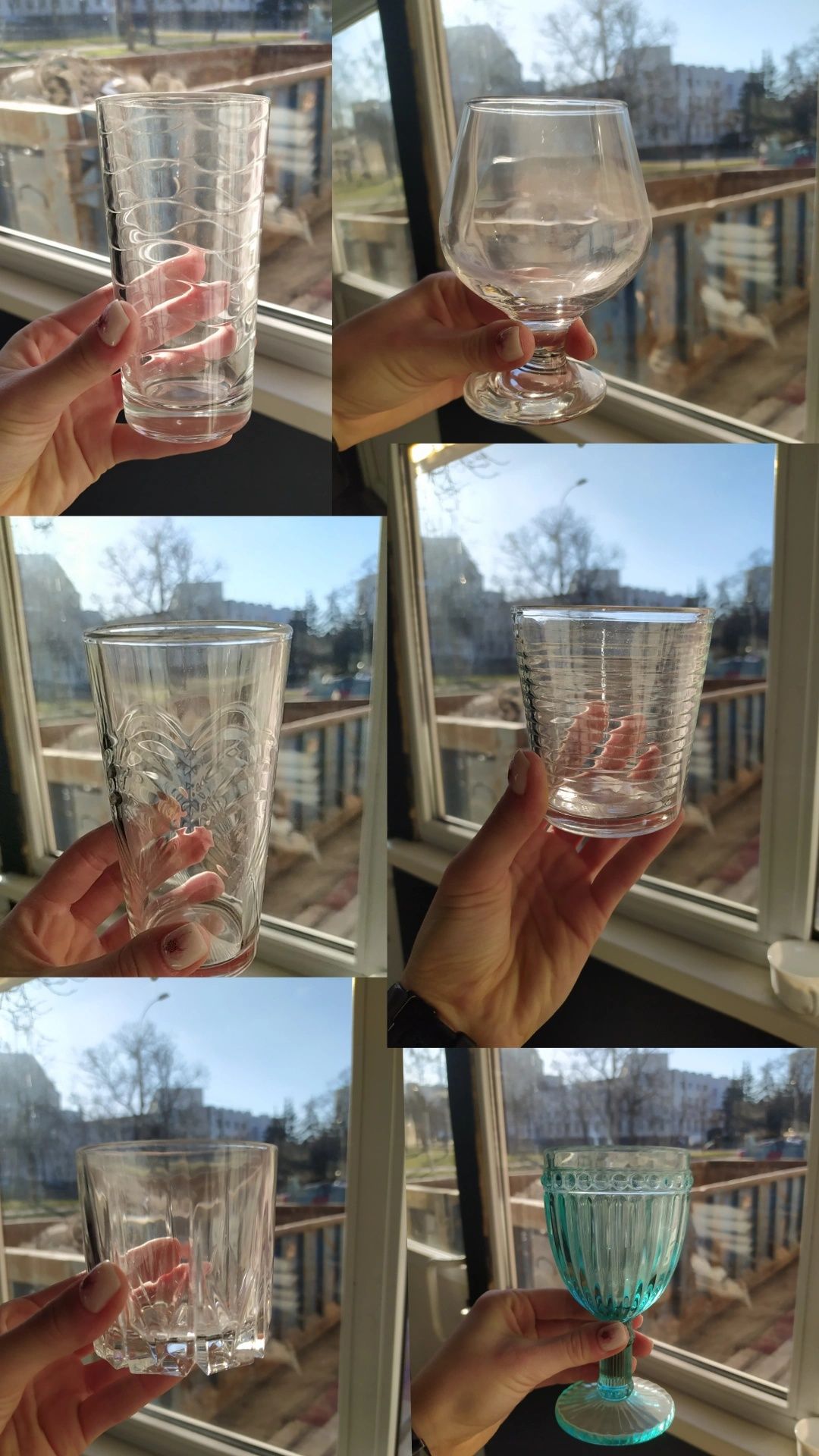 Стакани, бокали, рюмки, тарілки, дощечки,
