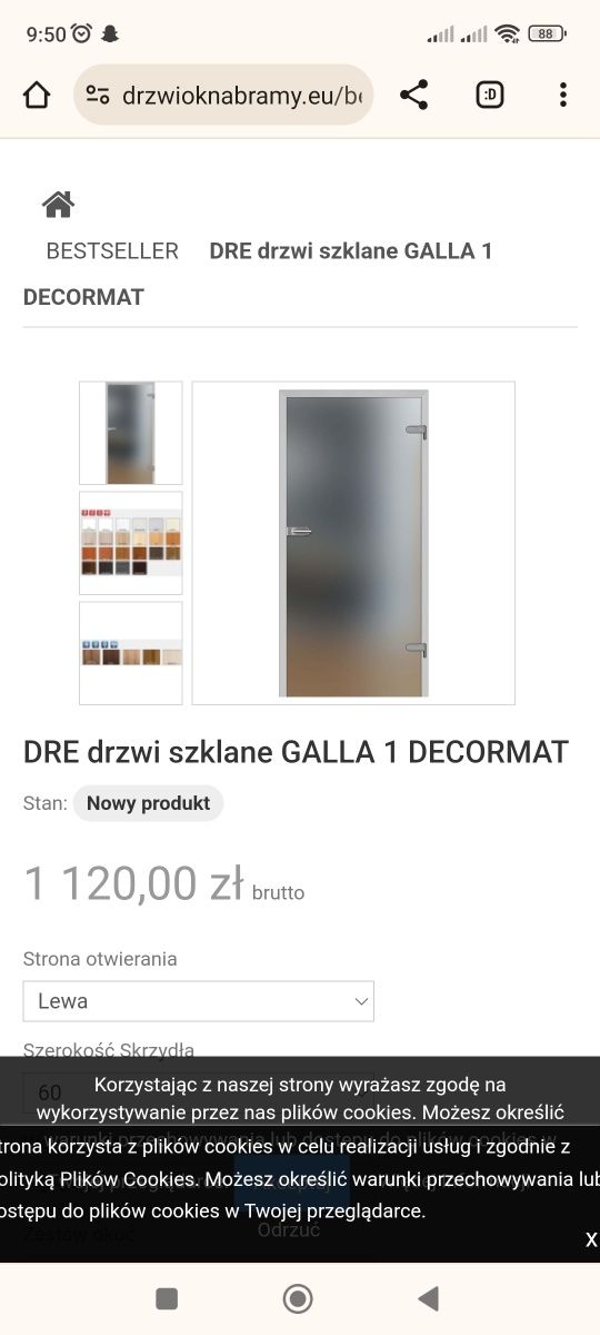 Drzwi szklane szkło  galla DRE z ościeżnica zamek klamka