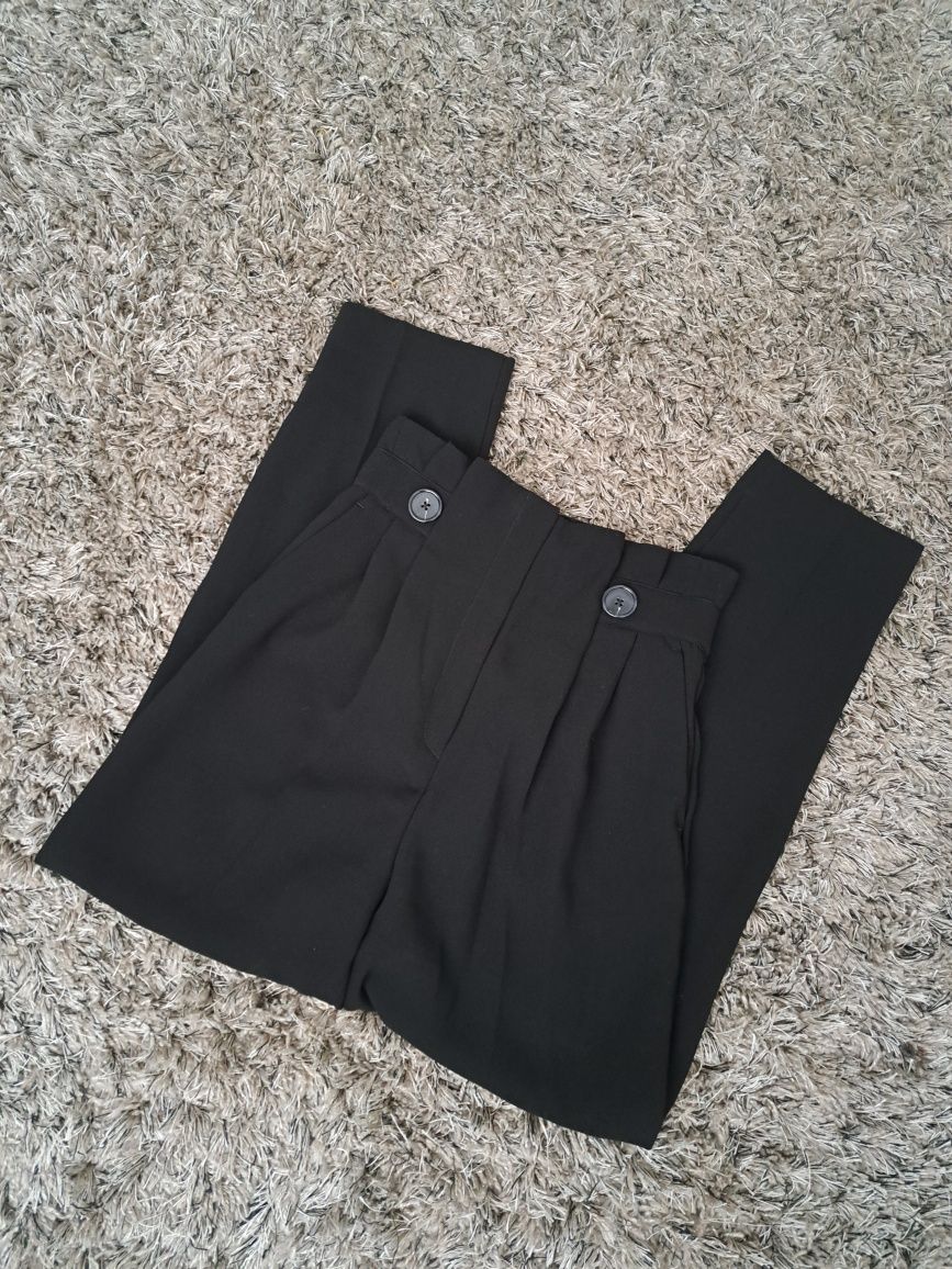 Eleganckie spodnie cygaretki garniturowe w kant z wysokim stanem XS  X