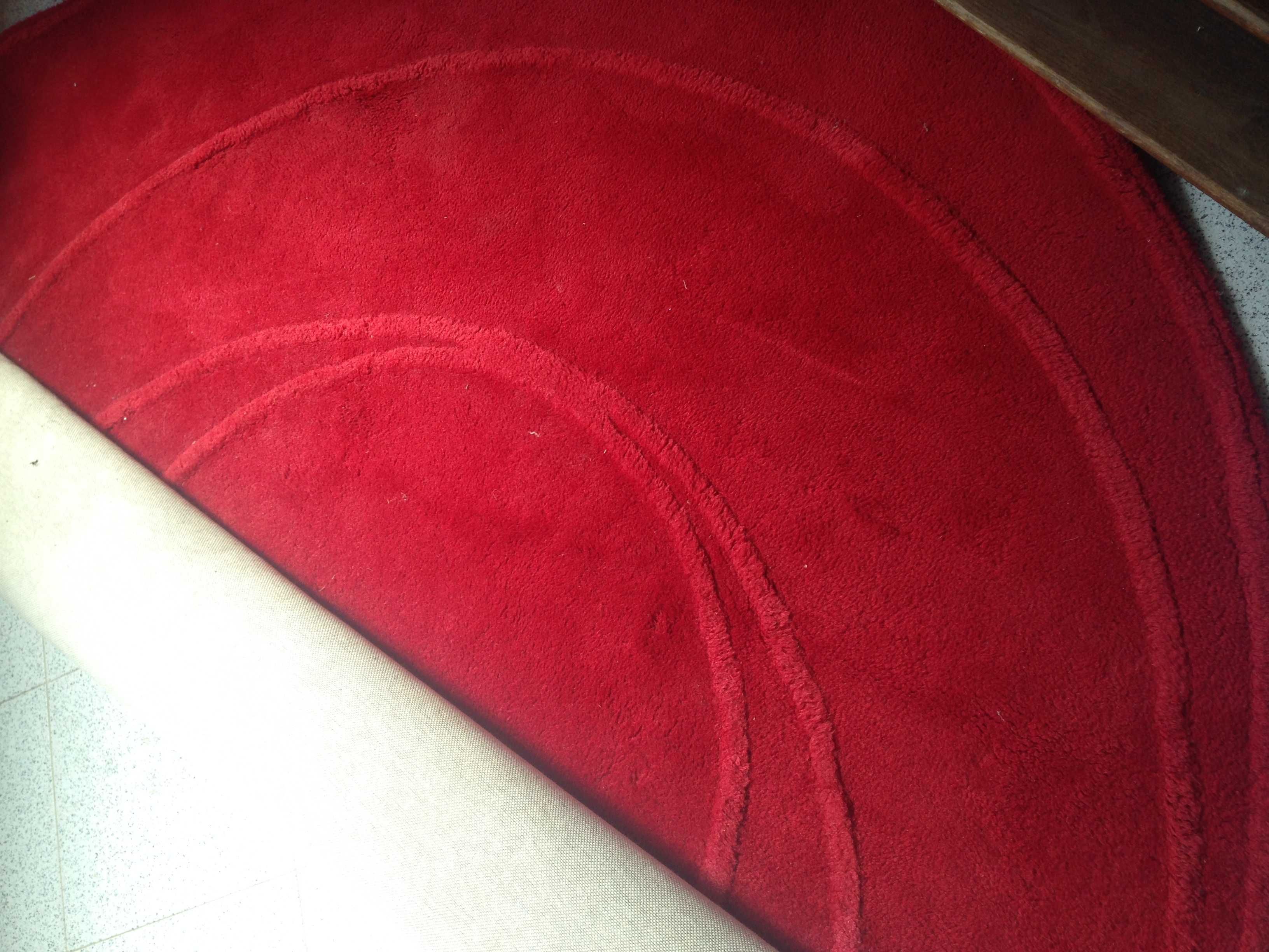 Tapete redondo vermelho 100% lã grandes dimensões