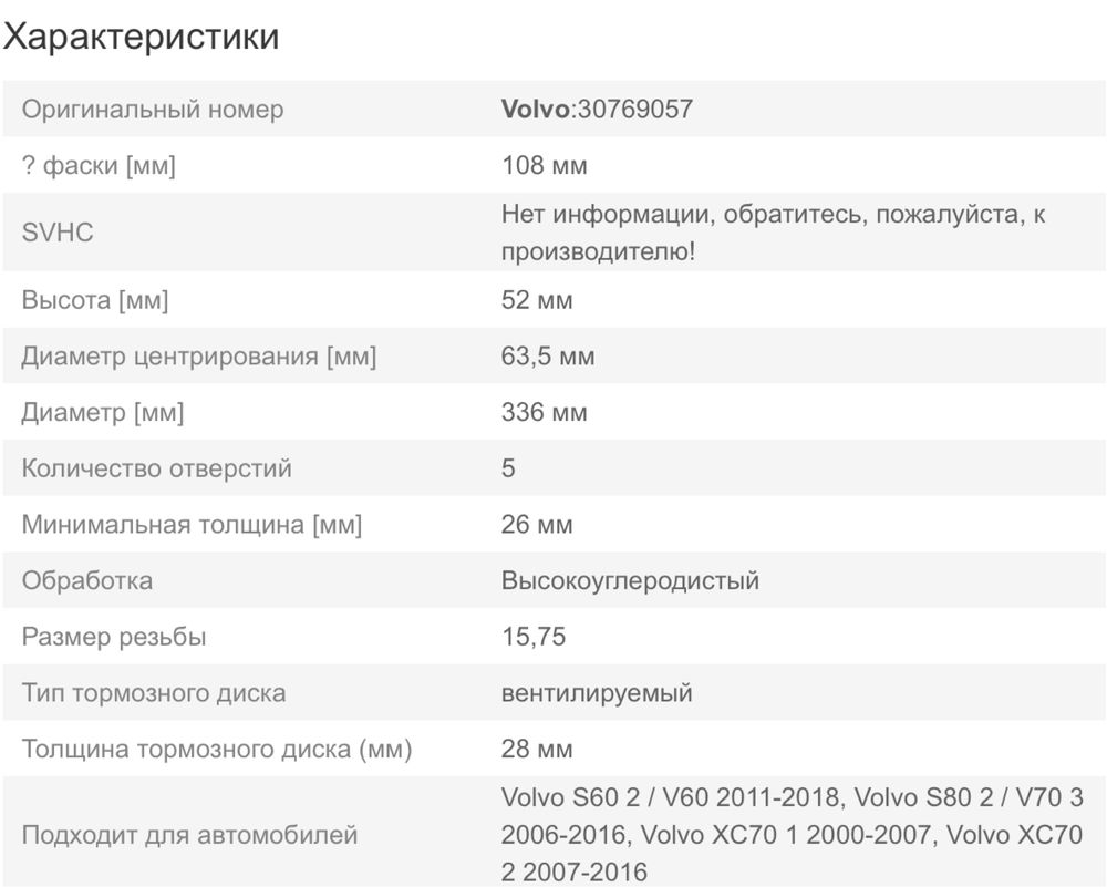 Тормозные диски Volvo Ford TRW