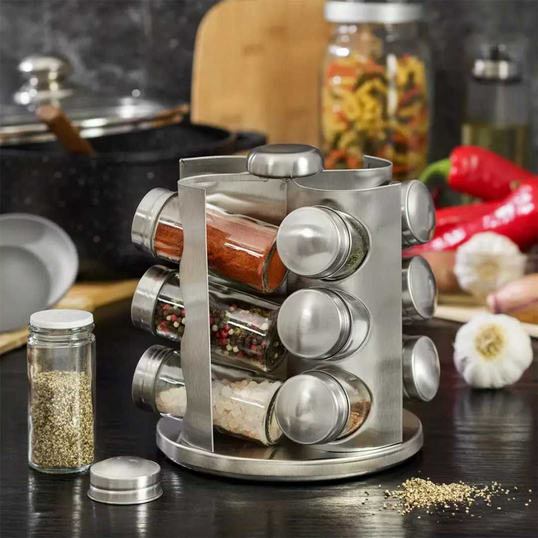 Stojak na przyprawy 12 pojemników pojemniki do soli pieprzu kuchenne