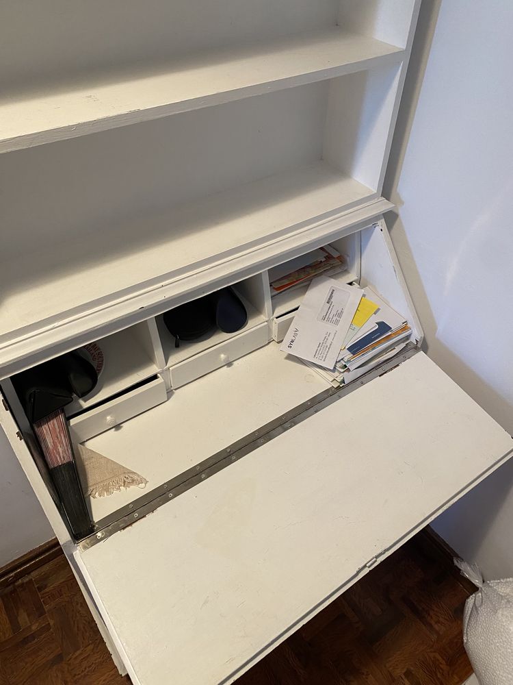 Escrevaninha vintage madeira móvel branco com gavetas