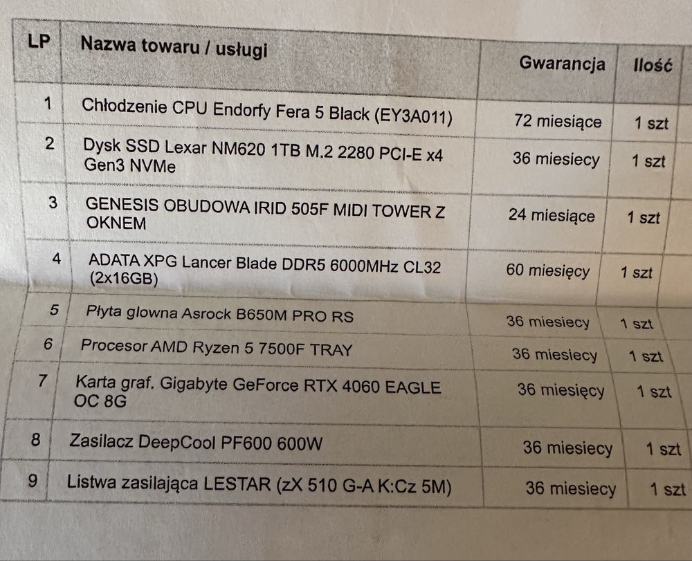 Komputer gamingowy RTX 4060 + monitor 144 Hz + zestaw – gwarancja!